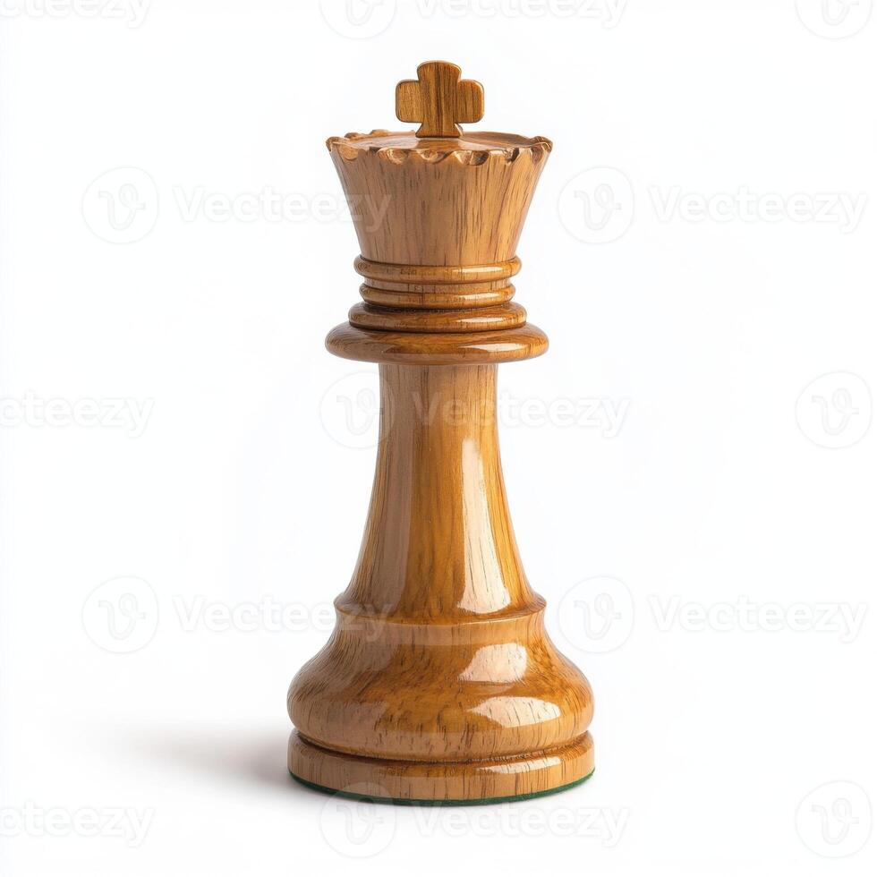 Elegant wooden chess king piece stands alone on a neutral background showcasing fine craftsmanship and detail photo