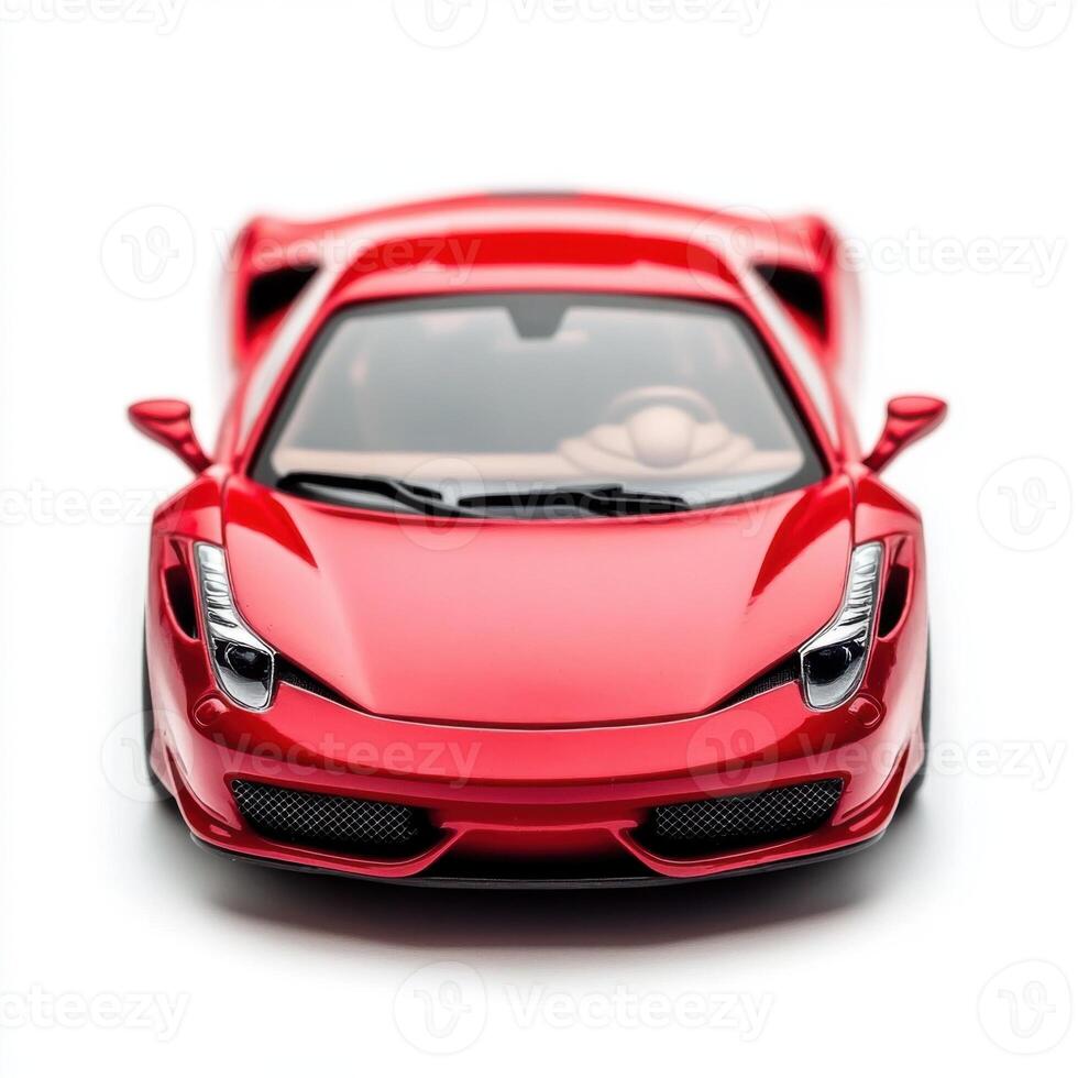 Detailed view of a sleek red sports car, showcasing its design and performance features, captured in a studio setting photo