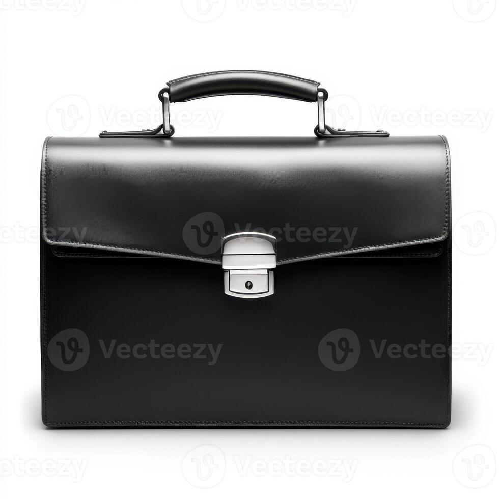 Stylish black leather briefcase perfect for professionals in office environments and business meetings photo