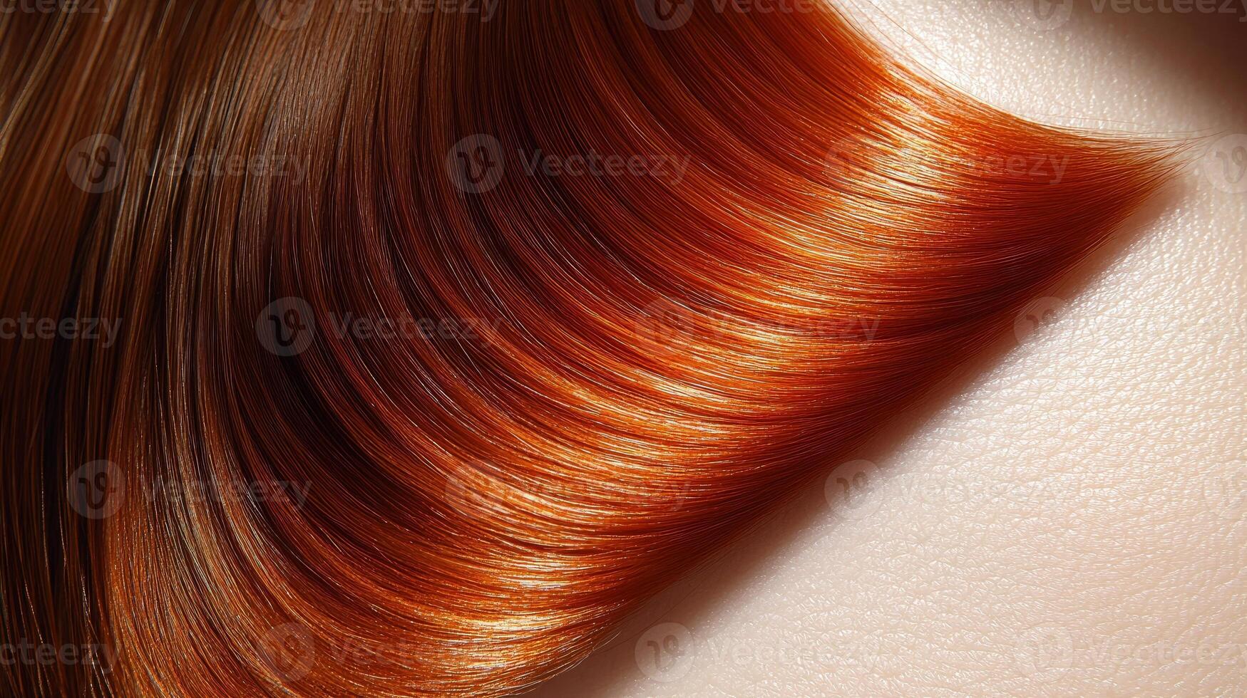 Strands of radiant red hair flow beautifully, catching light and creating a stunning visual effect photo