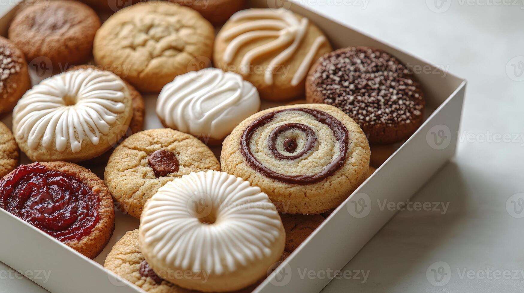 A beautiful selection of cookies arranged invitingly in a box, tempting sweet lovers with variety photo