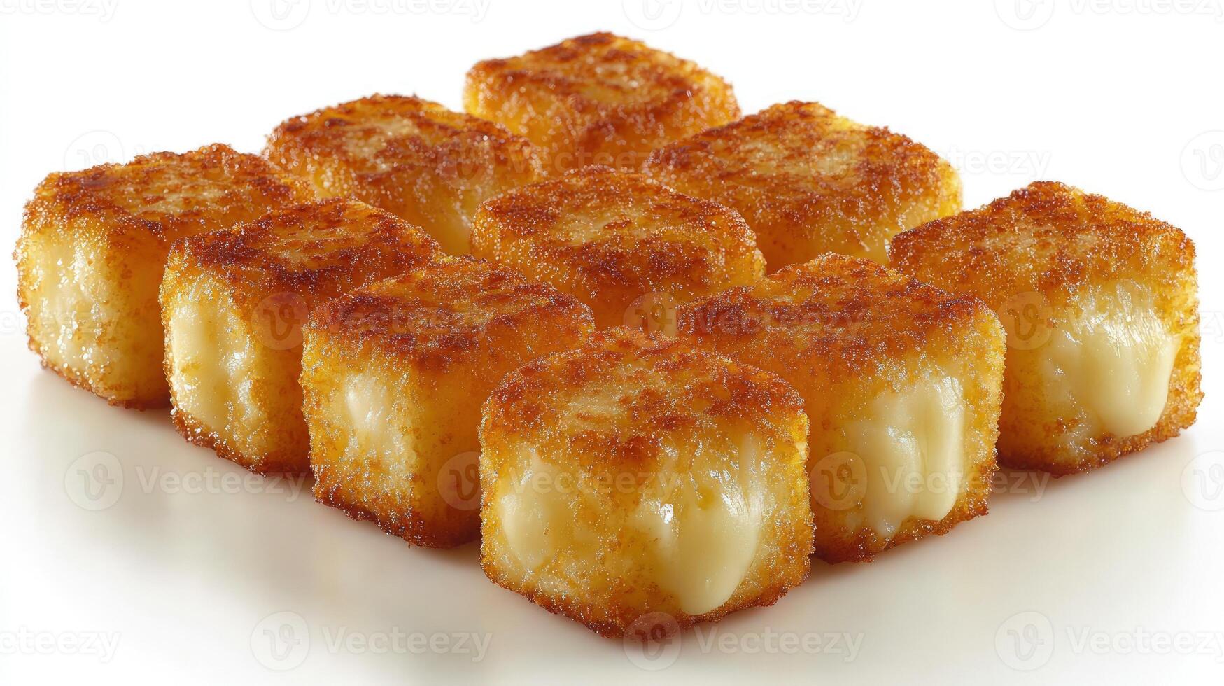 Delicious, golden-brown cheese cubes are neatly arranged, ready to be enjoyed for any occasion photo