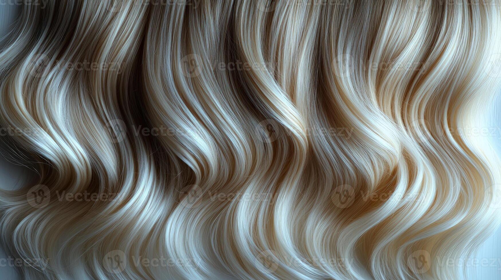 Soft blonde waves cascade elegantly, creating a mesmerizing display of texture photo