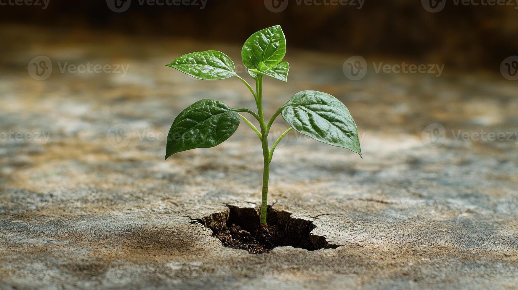A delicate green sprout breaks through the hard earth, symbolizing resilience and hope in nature photo