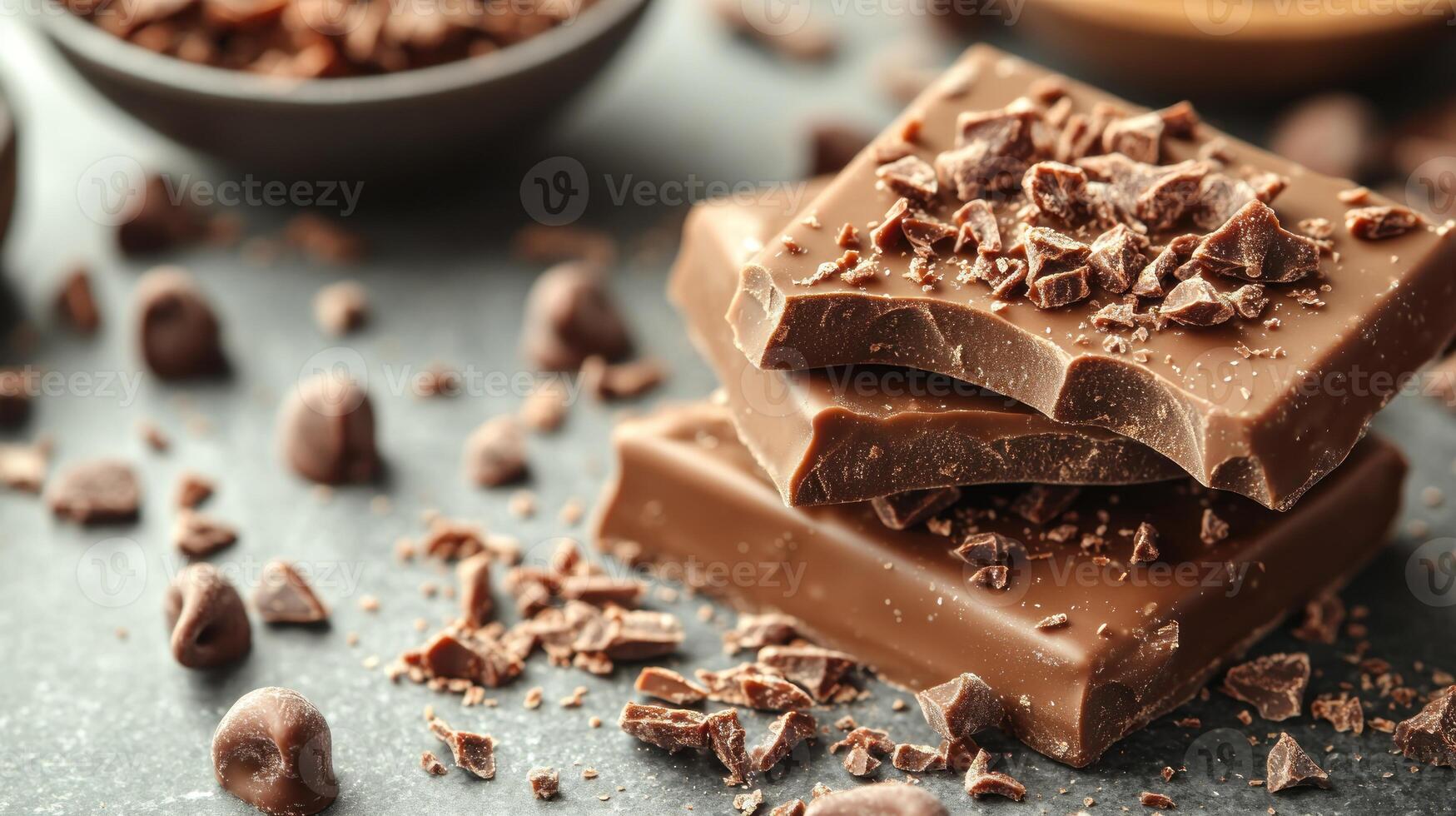 Indulge in the luscious textures of finely chopped chocolate pieces and cocoa nibs photo