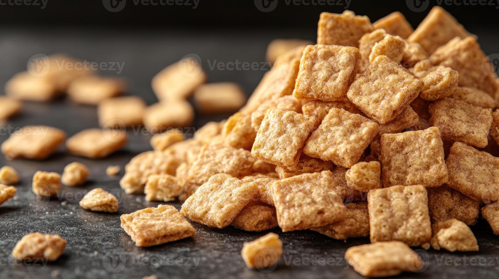 Crispy golden squares scattered on a dark surface invite tasty snacking adventures photo