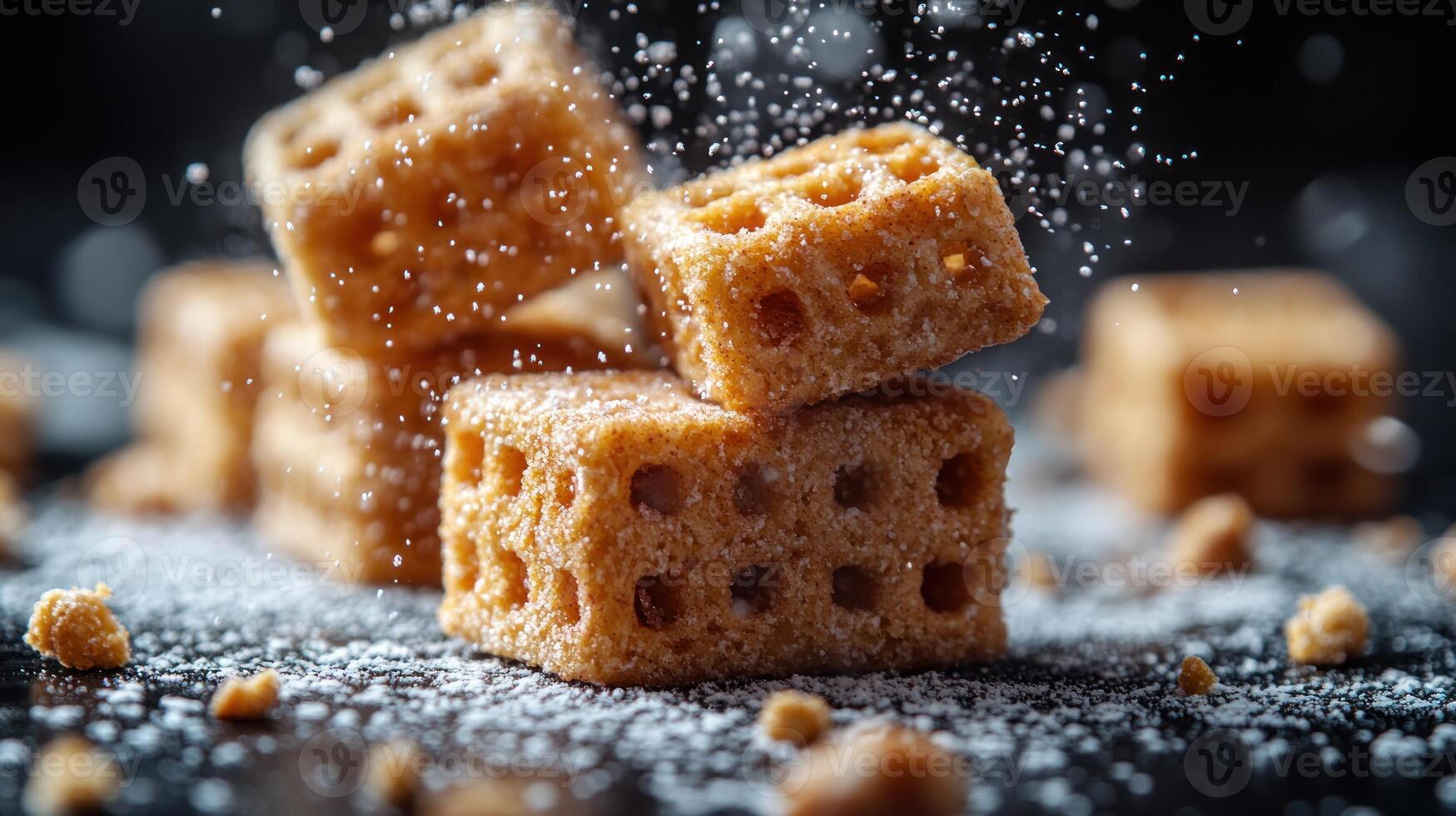 Honeycomb treats dusted with powdered sugar celebrate culinary creativity and warmth photo
