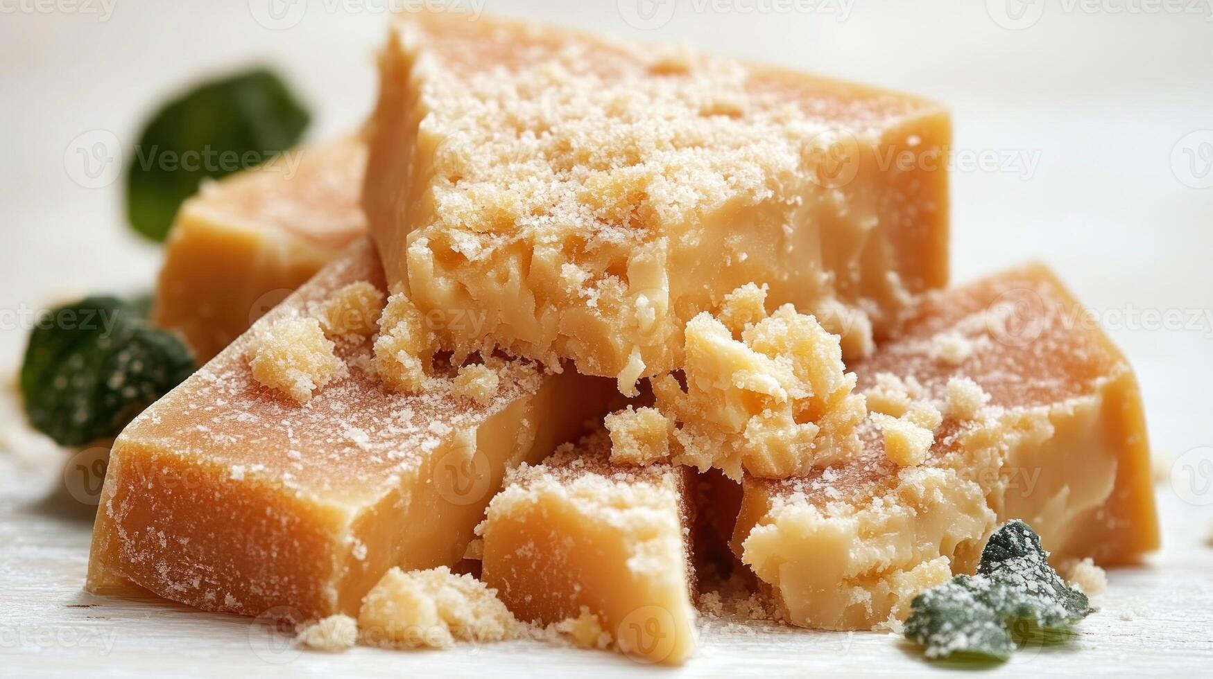 Creamy fudge squares paired with fresh mint leaves create an inviting sweet treat photo