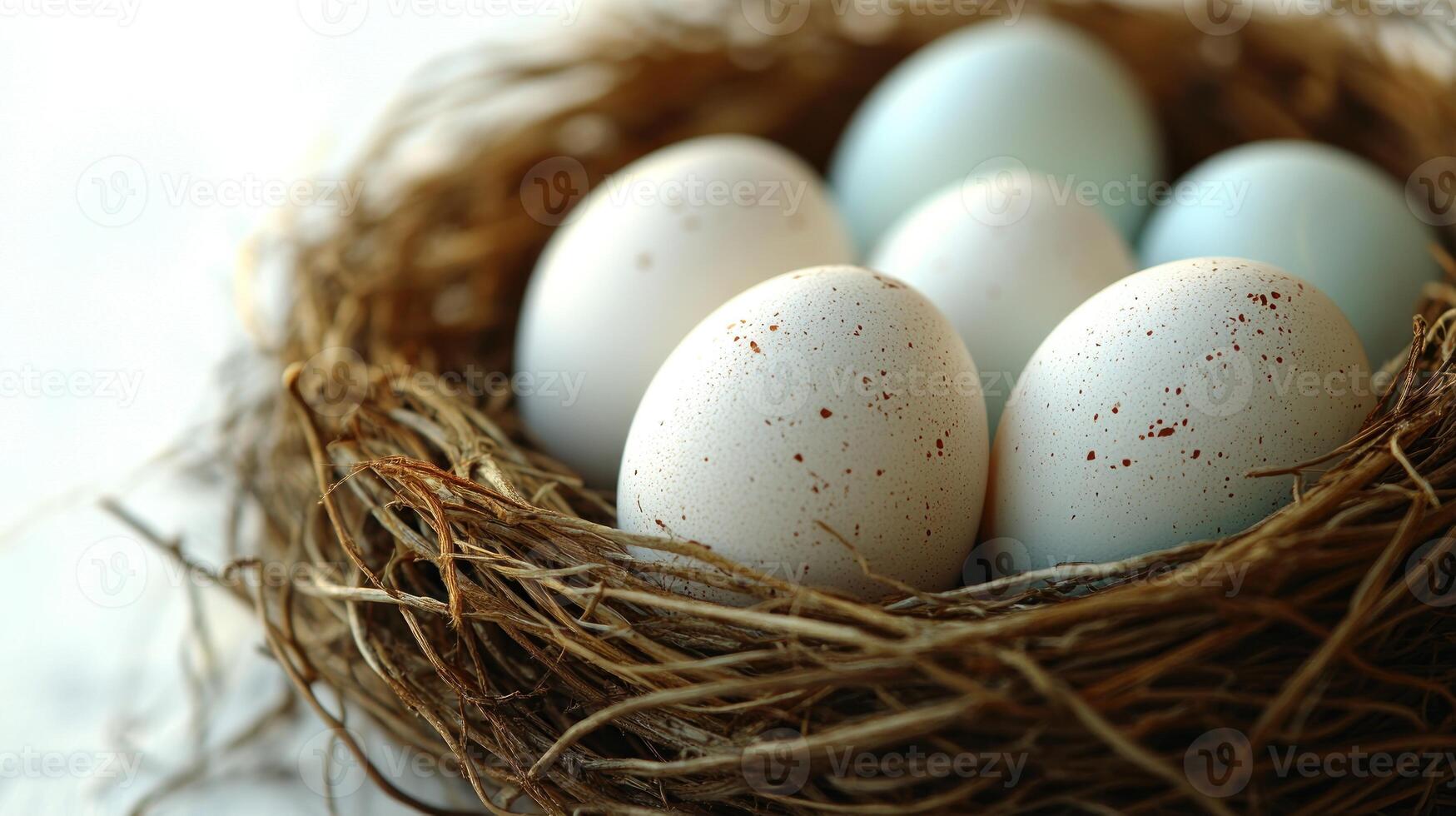 Soft pastel eggs rest gently in a woven nest, celebrating the arrival of spring and new beginnings photo