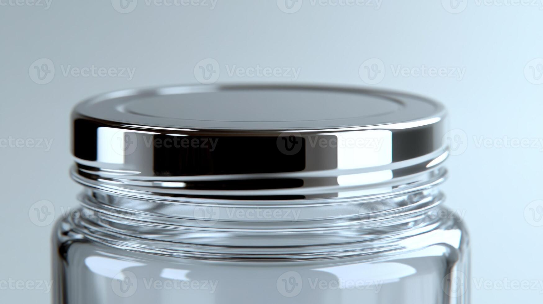 Elegant glass jar with a shiny metallic lid glimmers in soft lighting, highlighting its clean lines photo