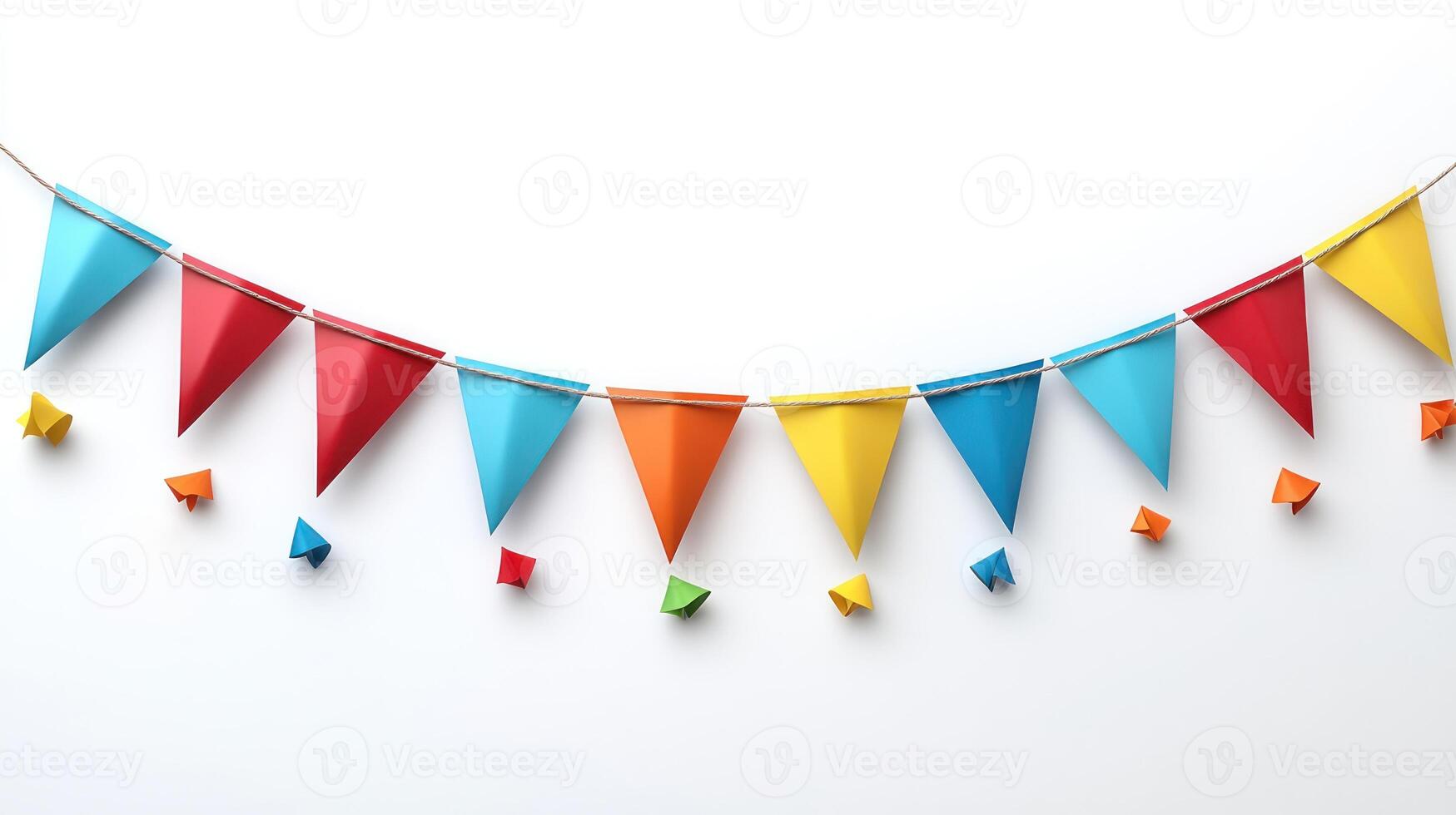Decorative triangular flags in bright colors hang gracefully, adding joy to any festive occasion photo