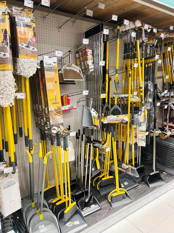 Kyiv, Ukraine - January 03, 2025 Display of cleaning tools and equipment in a store aisle photo