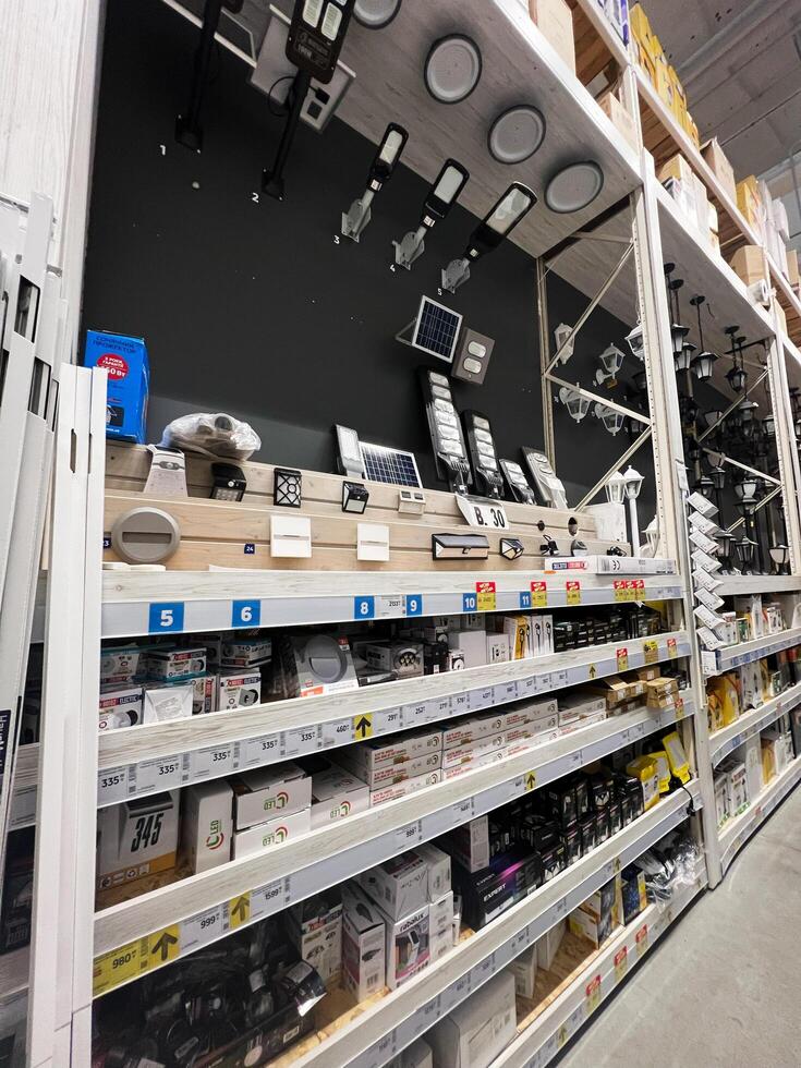 Kyiv, Ukraine - January 03, 2025 Display of various lighting options in a home improvement retail store photo