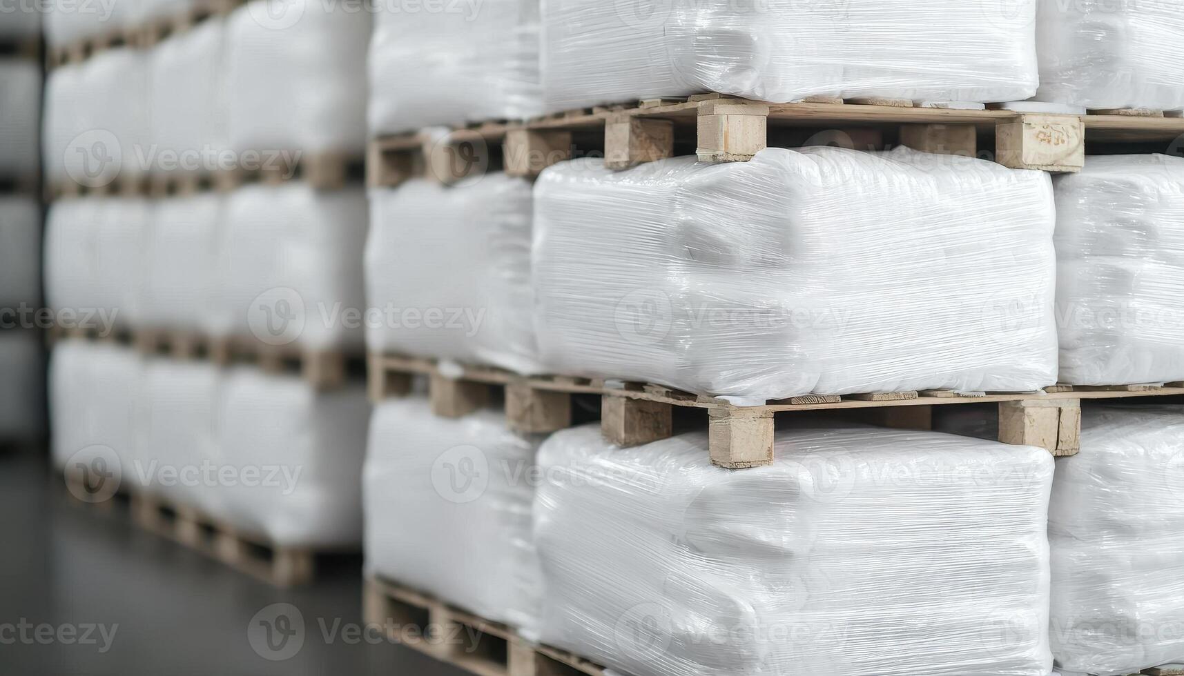 close up of pallet loaded with goods wrapped in plastic, showcasing storage efficiency and organization photo