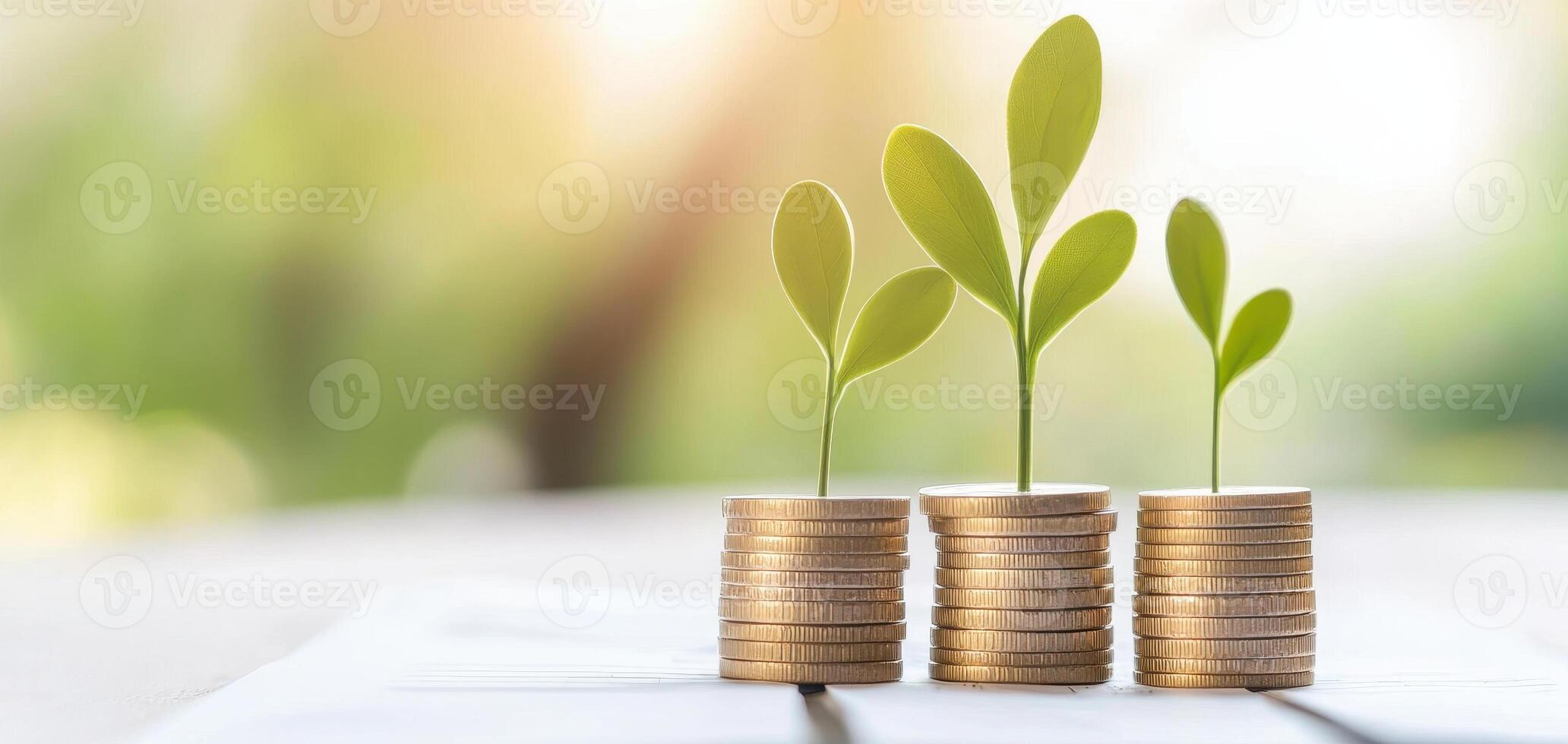 Growing plants on coins symbolize financial growth and investment success photo