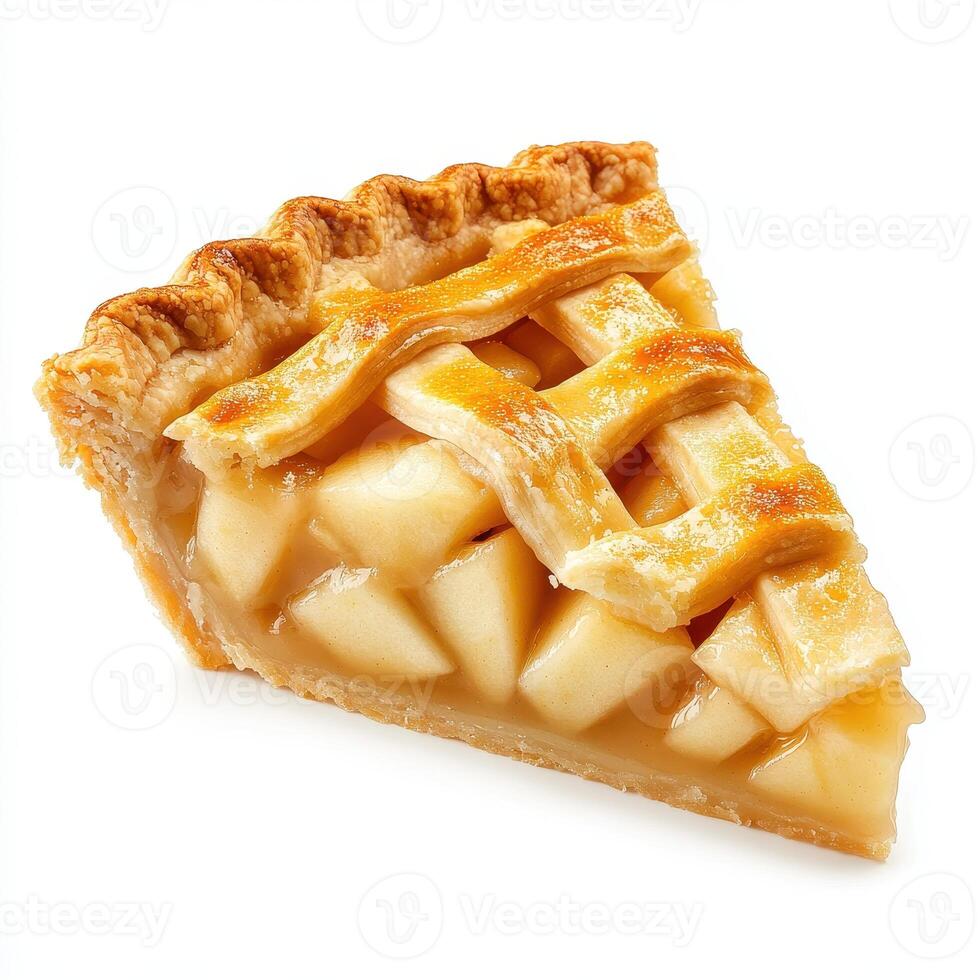 delicious slice of classic apple pie with golden crust and apple filling, perfect for dessert lovers photo