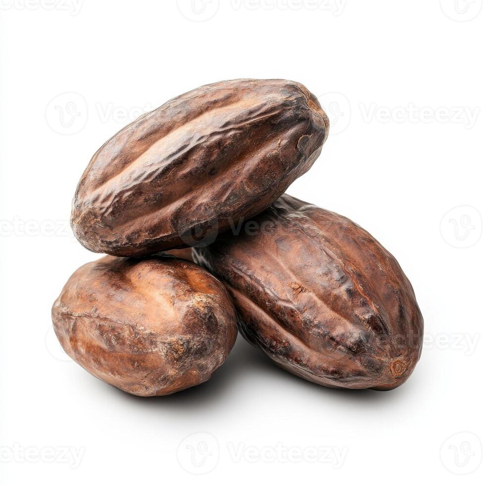 Rich cocoa beans stacked together, showcasing their earthy texture and color. Perfect for chocolate lovers and culinary enthusiasts photo