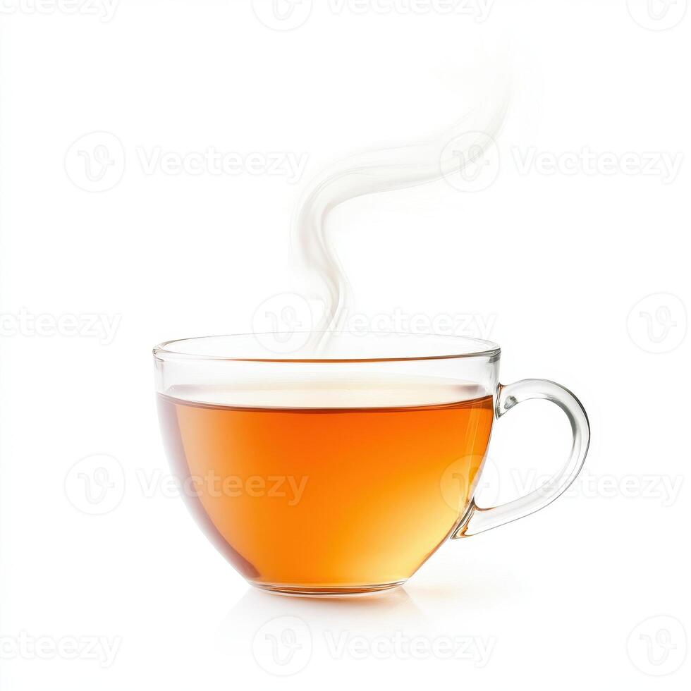freshly brewed cup of tea with steam rising, inviting warmth and comfort photo
