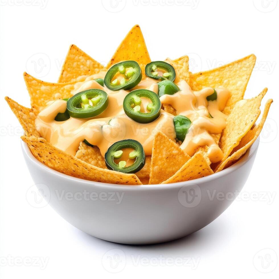 Delicious nachos topped with creamy cheese sauce and jalapenos, perfect for sharing photo