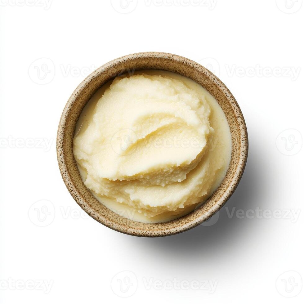 Creamy horseradish sauce in rustic bowl, perfect for enhancing dishes photo