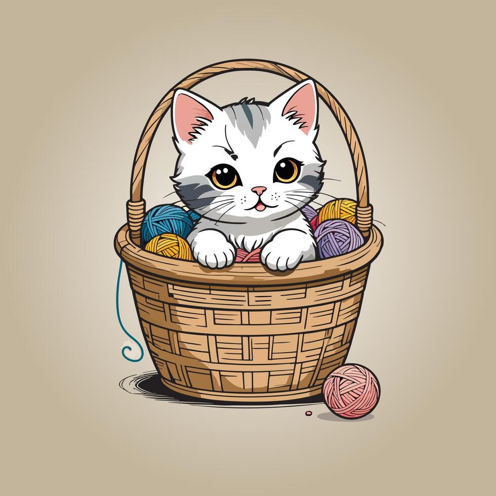 cat pet on isolated basket vector