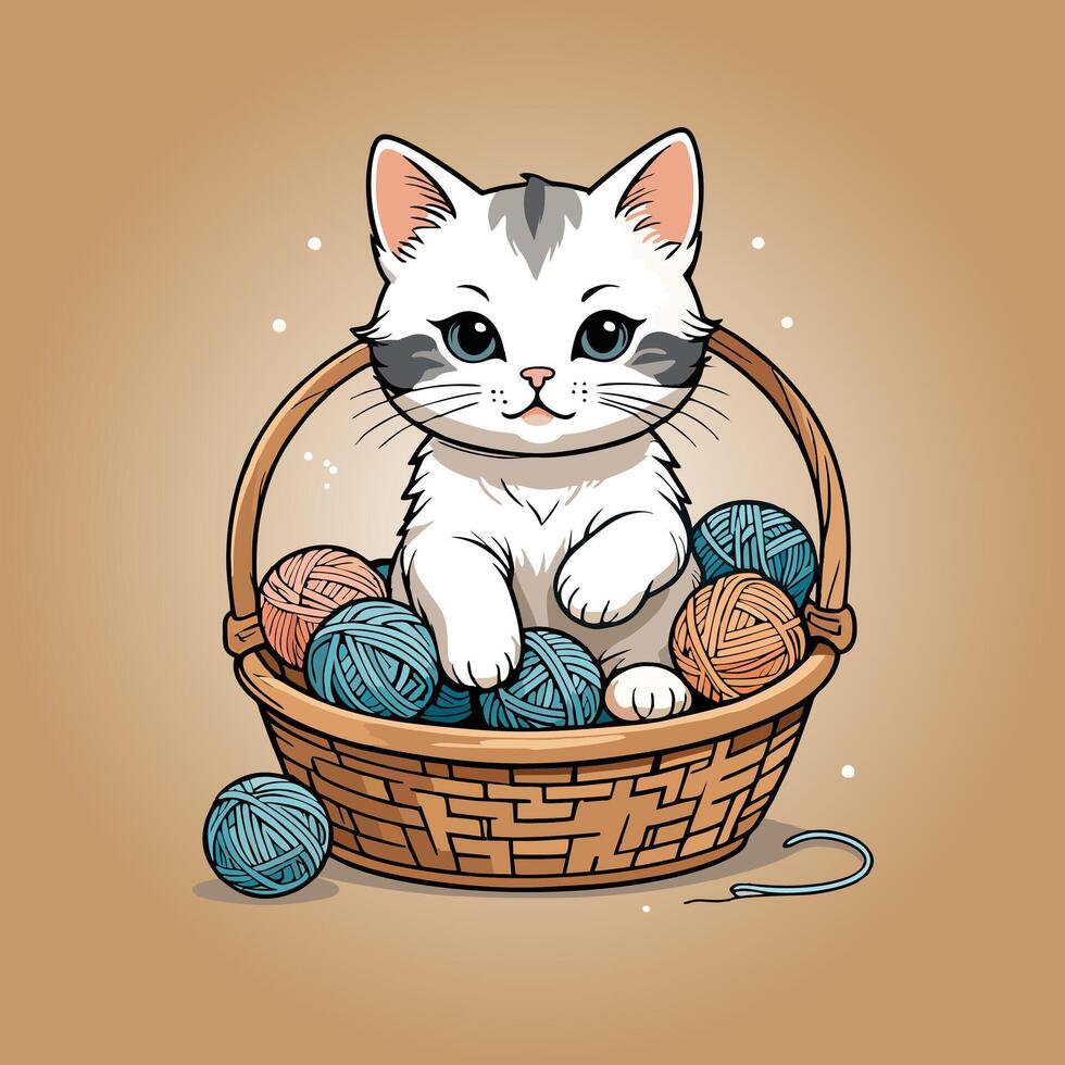 cat cute pet an isolated on basket vector