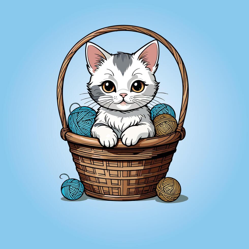 cat cute pet in the basket vector