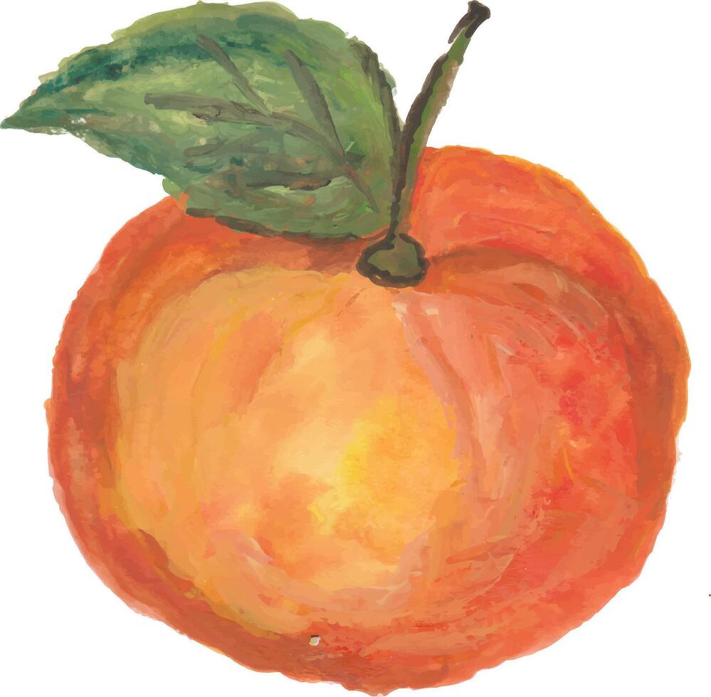an orange with a leaf on it is shown watercolor vector