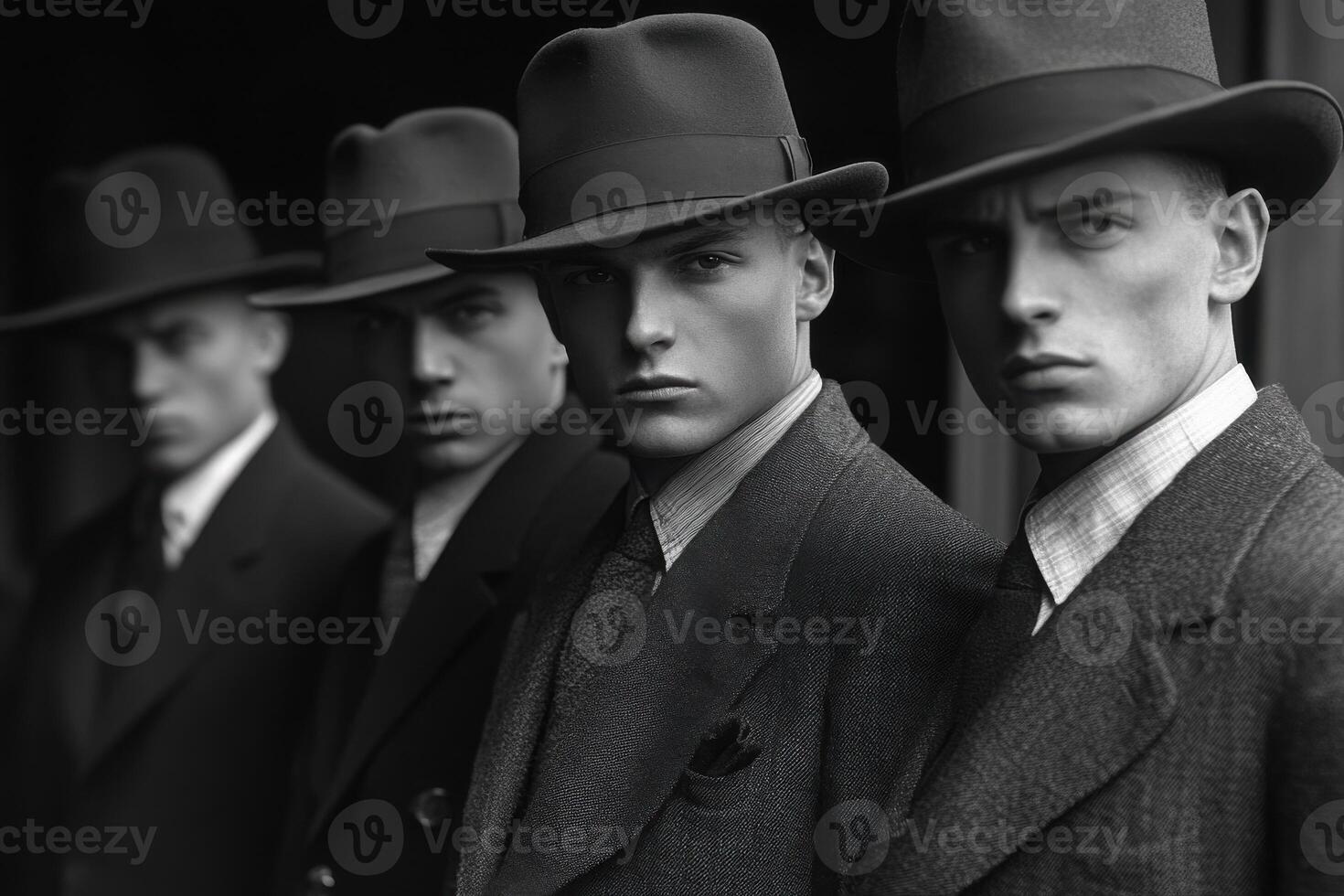 Impressive Depiction of Mafia Members Dressed in Classic Suits Perfect for Film Noir Themes and Illustrations photo