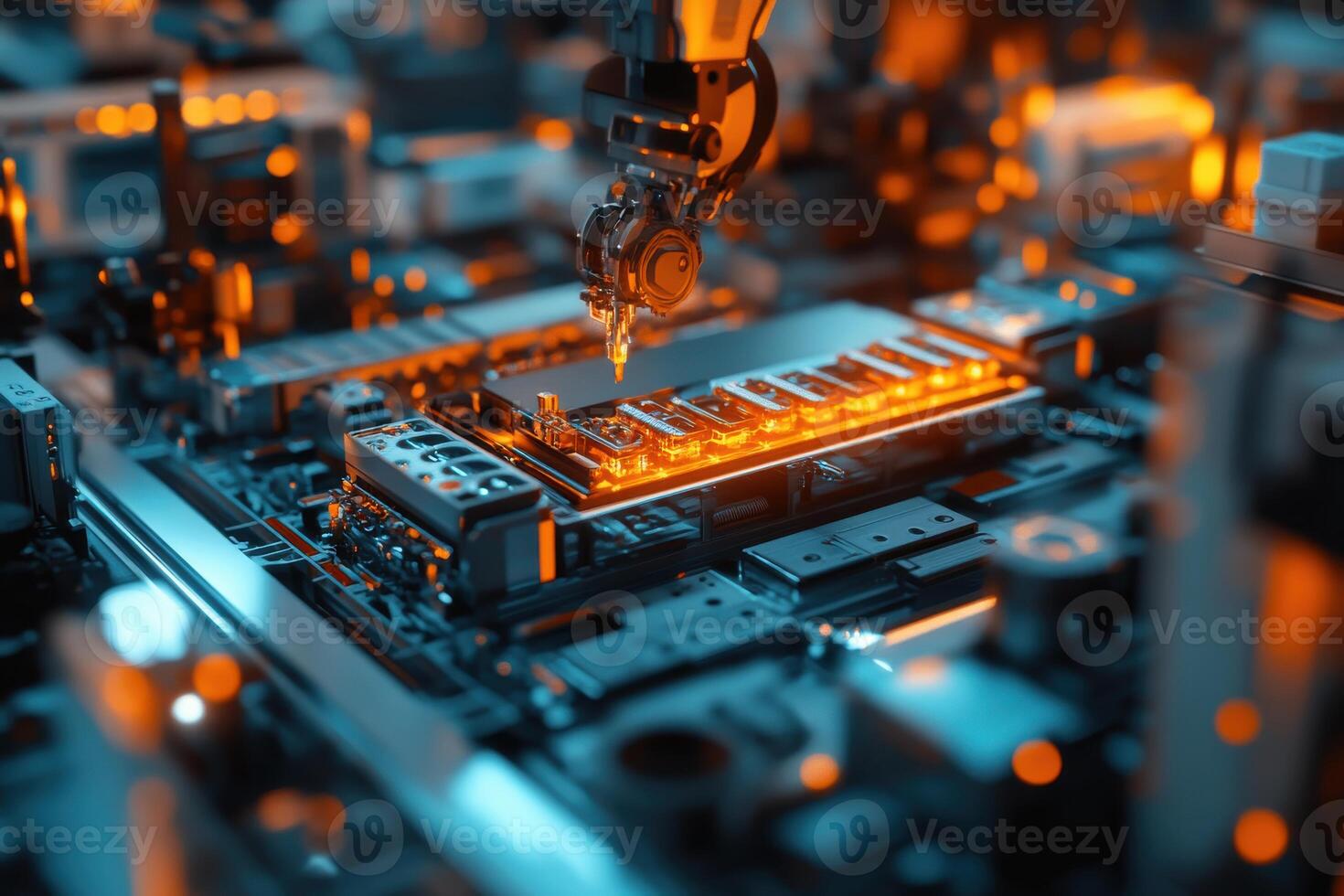 Robotic Arms Assembling Electric Vehicle Batteries in a High-Tech Manufacturing Environment photo