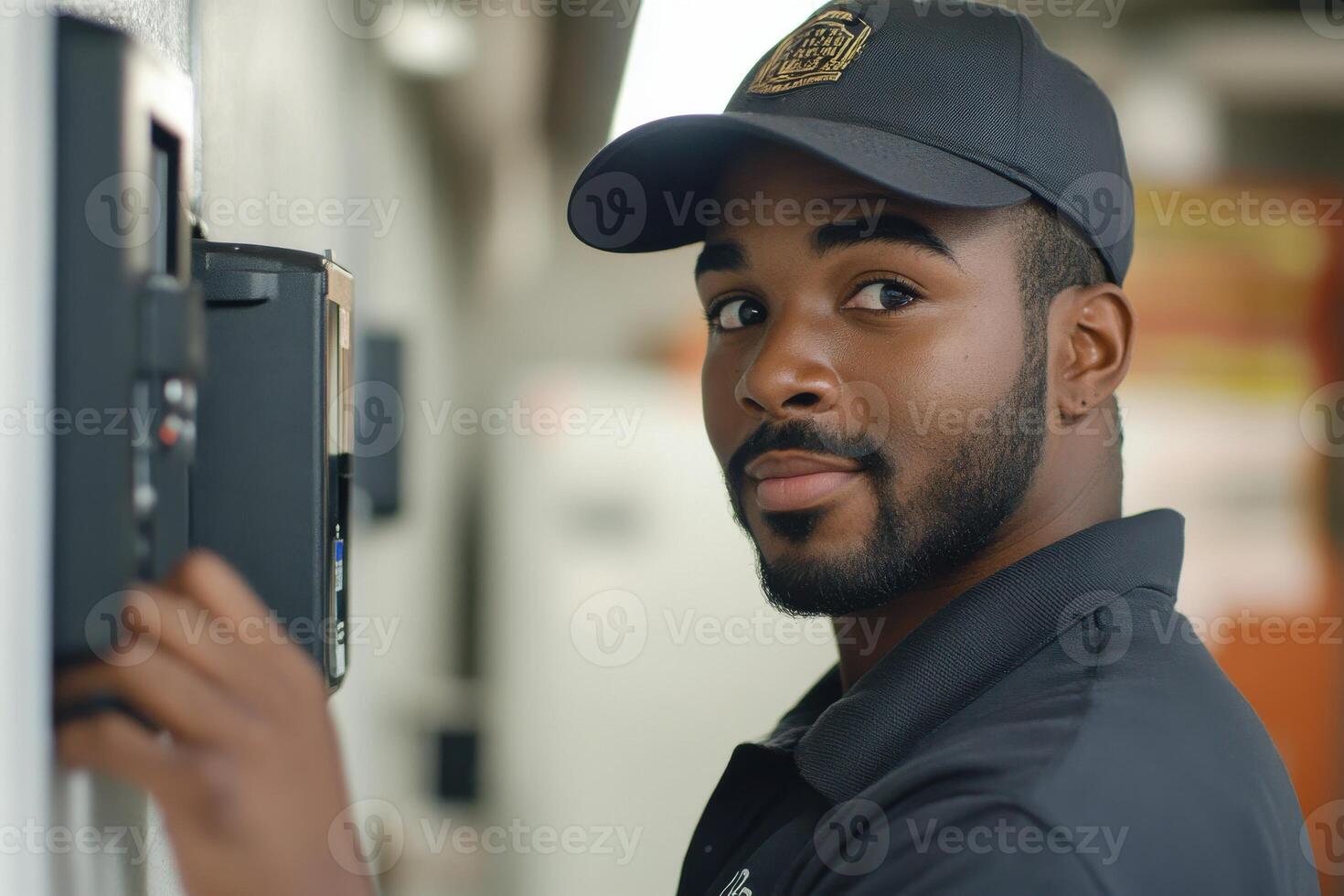 Skilled Security Systems Technician Conducting Inspection of Advanced Gigapixel Cameras for Optimal Surveillance photo