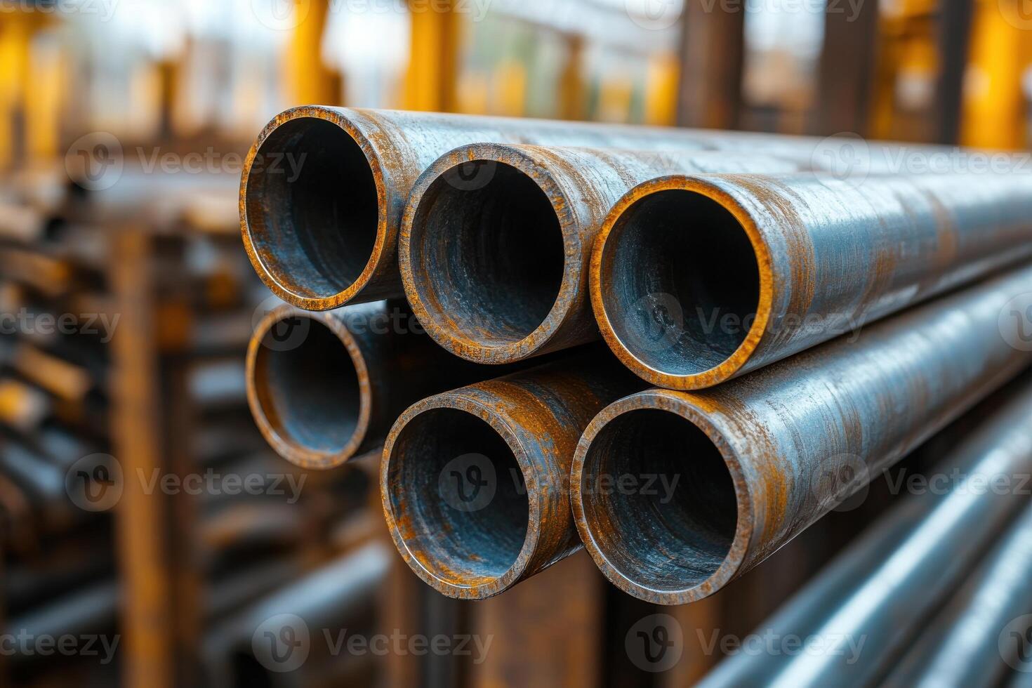 Stacked Galvanized Steel Pipes Ideal for Industrial and Construction Applications photo