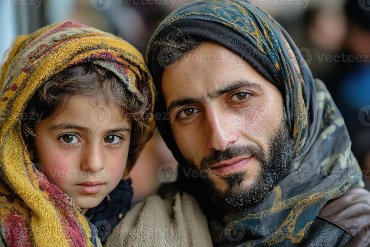 Worried Refugee Family Seeking Shelter A Heartfelt Image of Despair and Hope photo