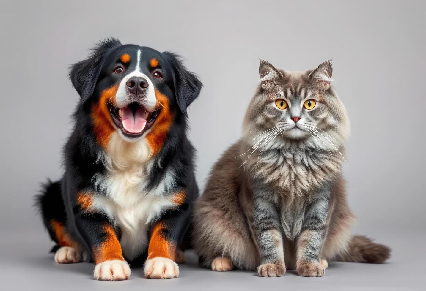 a dog and cat sitting next to each other photo