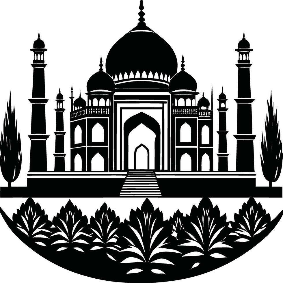 Classic Monochrome Taj Mahal Design for Lovers vector