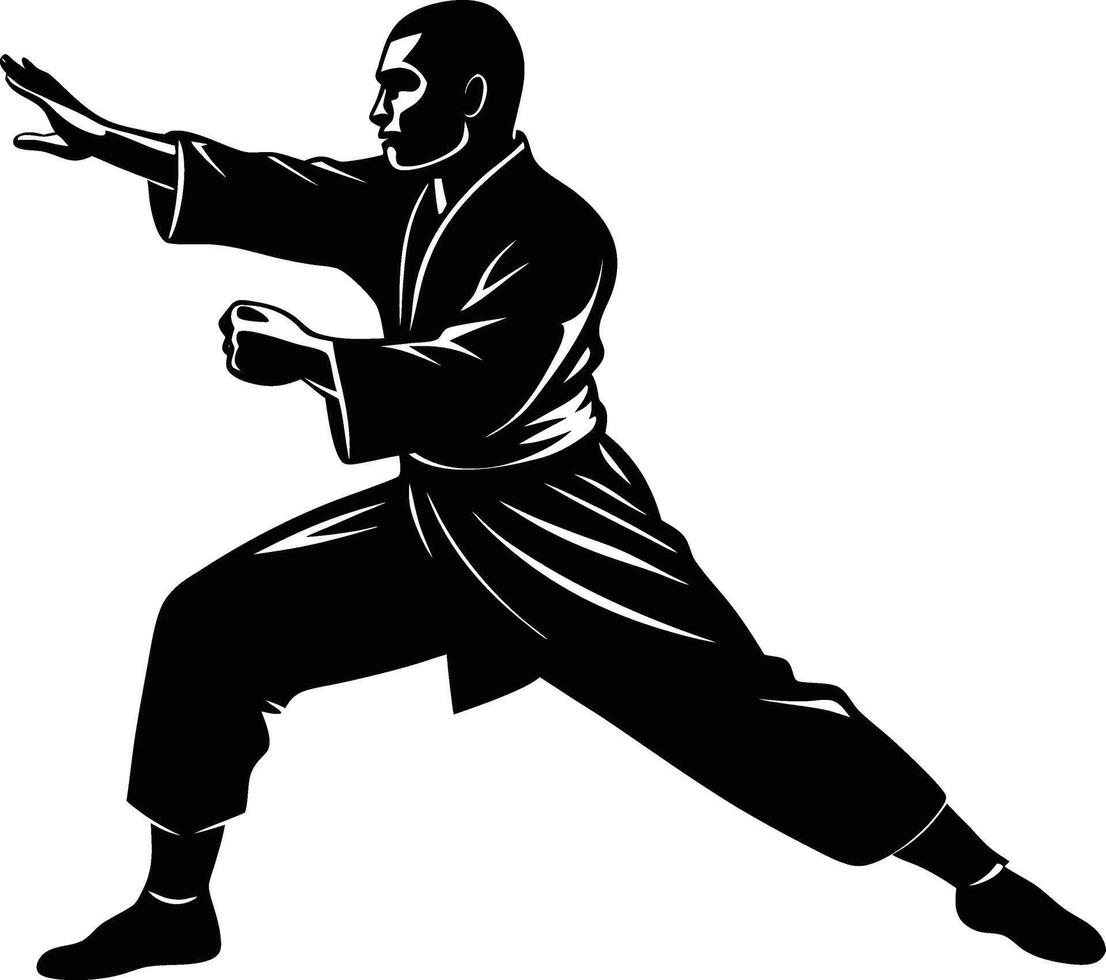Kung Fu Fighter in Action Intense Silhouette Design vector