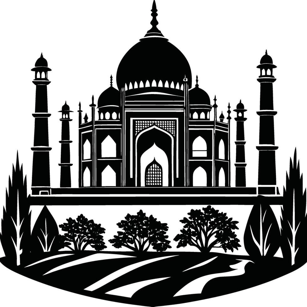 Taj Mahal Black and White Icon of Love vector