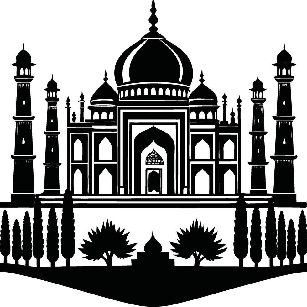 Iconic Taj Mahal Architecture in Monochrome Style vector