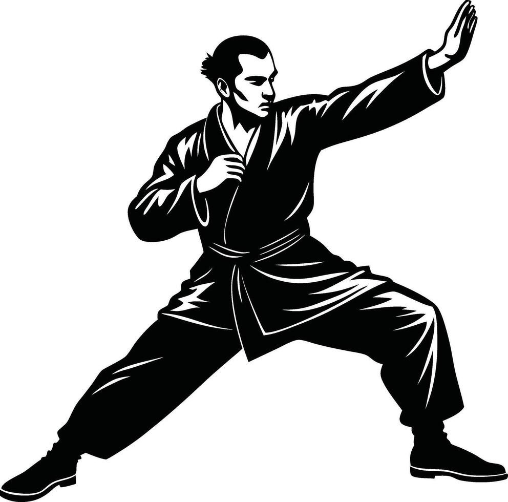 Kung Fu Fighter in Action Pose vector