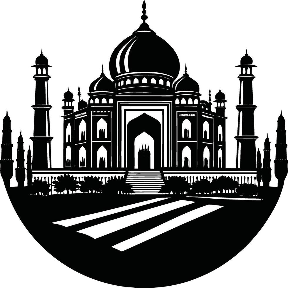 Monochrome Taj Mahal Iconic Symbol of Love and Architecture vector