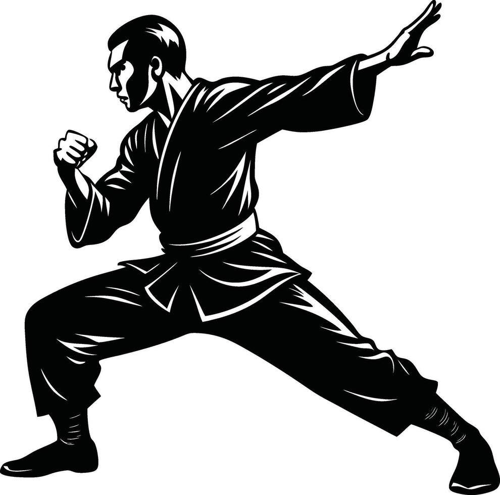 Kung Fu Action Pose Silhouette Design vector