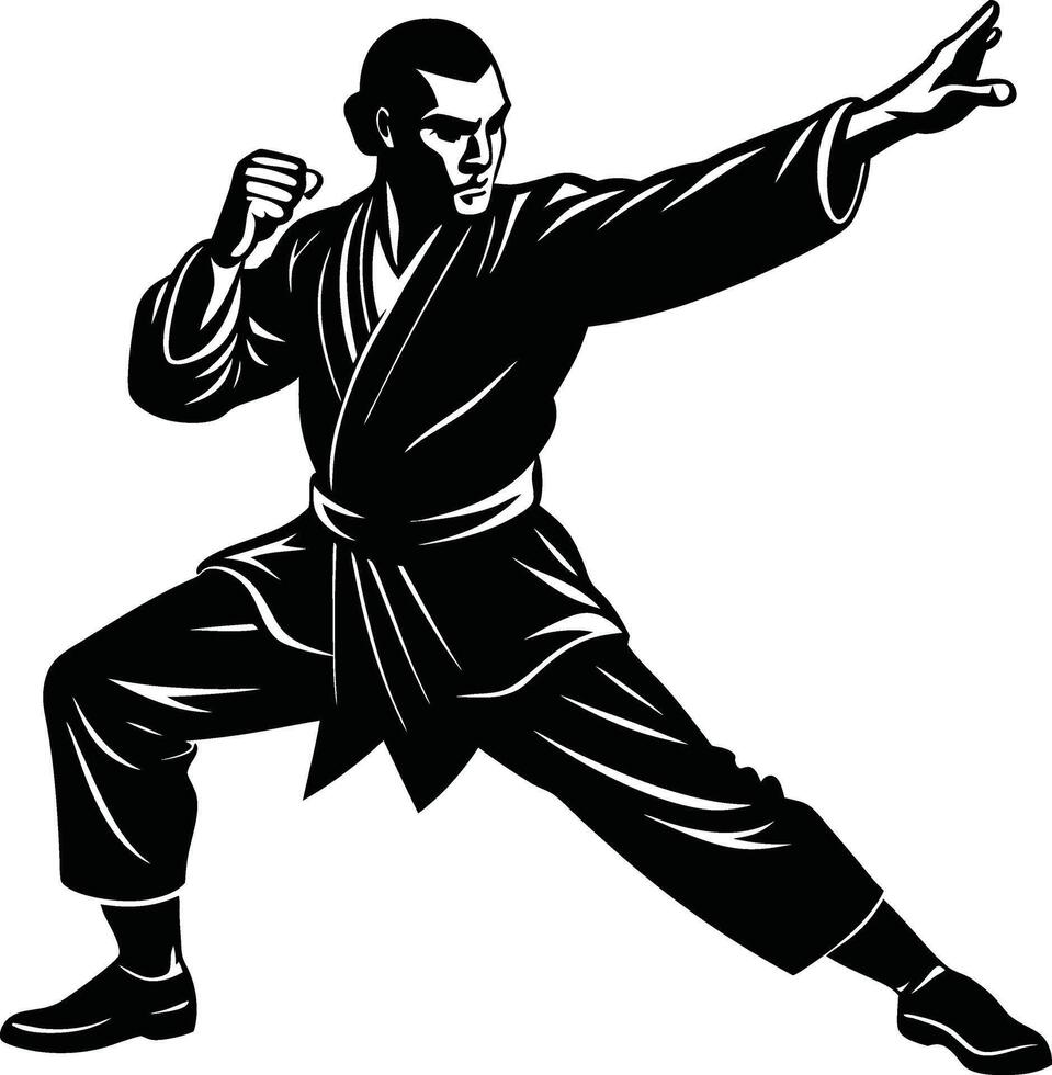 Dynamic Kung Fu Master in Action Silhouette vector