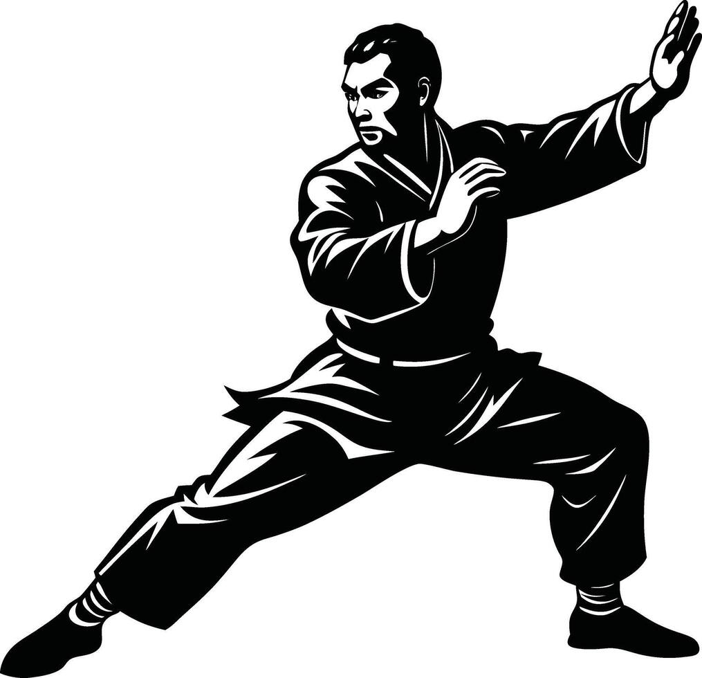 Kung Fu Master in Action Silhouette vector