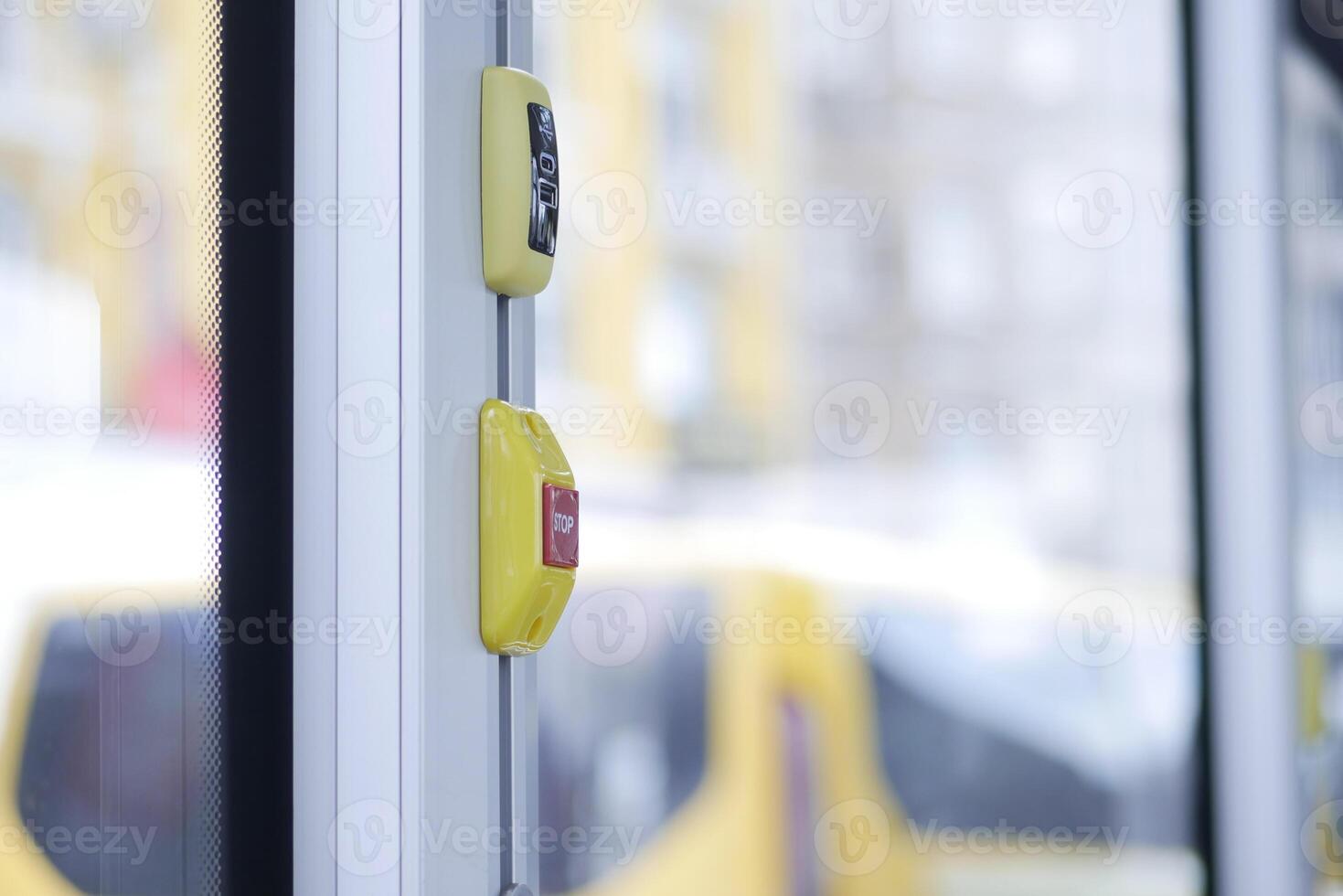 Closeup of Bus bell switch for stop inside the public bus photo