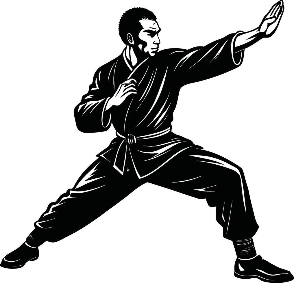 Silhouette of Kung Fu Master in Action Pose vector