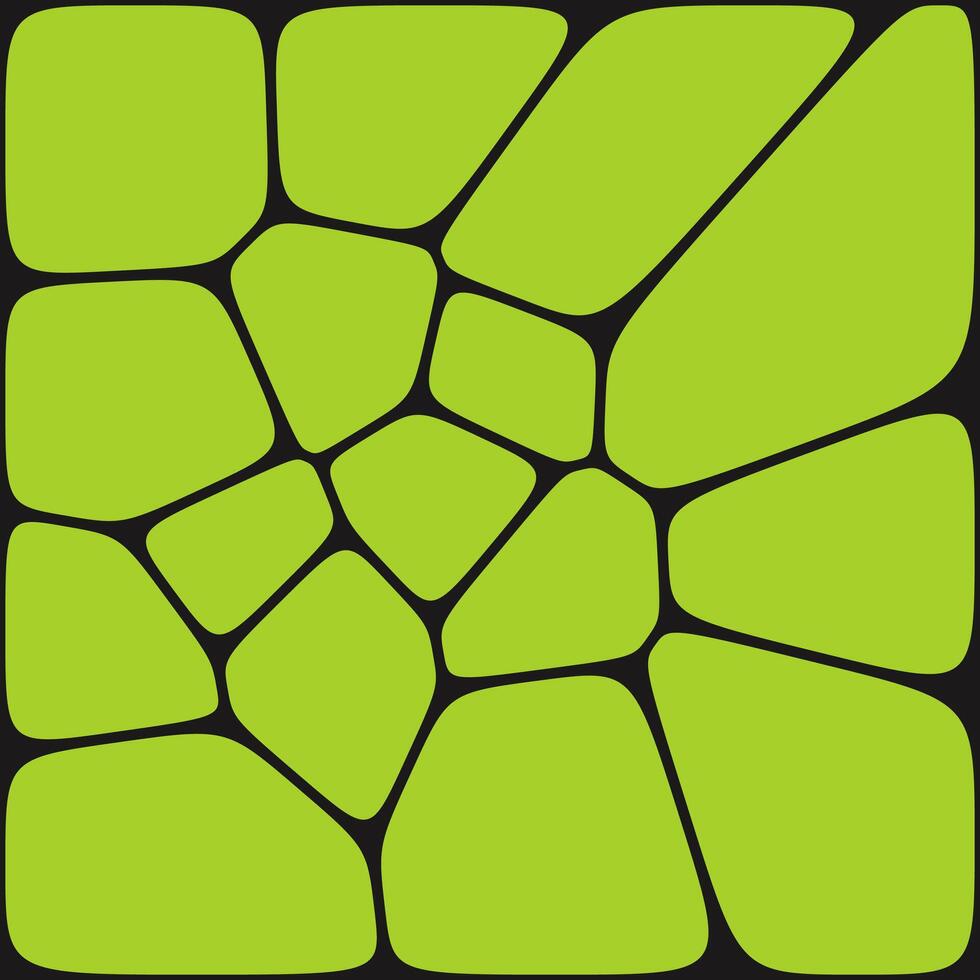 A green abstract pattern featuring irregular polygonal shapes, resembling stained glass or a cellular structure, outlined in black and enclosed in a square frame. vector