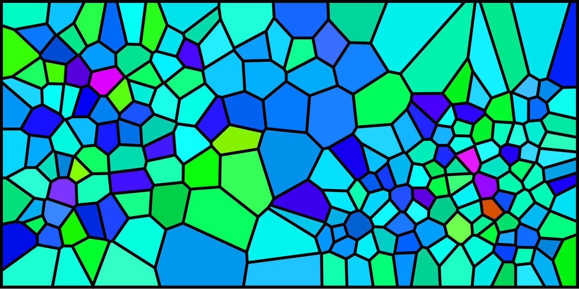 A vibrant blue multicolored abstract pattern featuring irregular polygon shapes outlined in bright blue, creating a striking, modern and dynamic stained glass-like design. vector