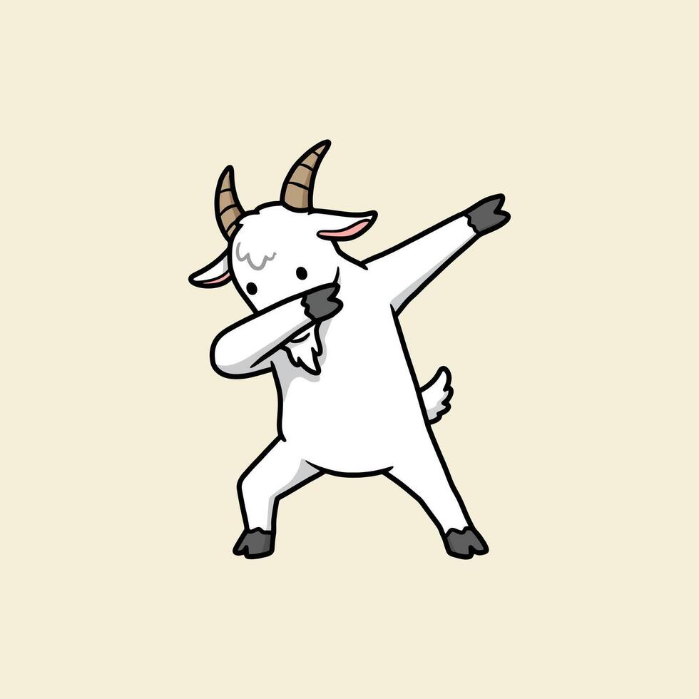A stylized cartoon goat is depicted performing the dab dance, showcasing a playful and energetic pose. vector