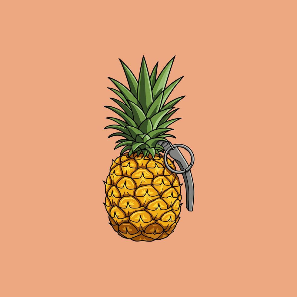 The image shows a stylized illustration of a pineapple that is designed to look like a hand grenade. vector