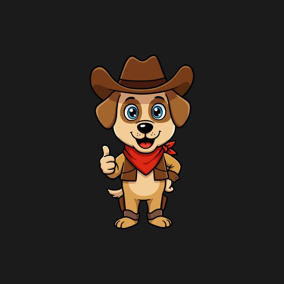 A cartoon illustration of a happy dog dressed in cowboy attire giving a thumbs up gesture. vector